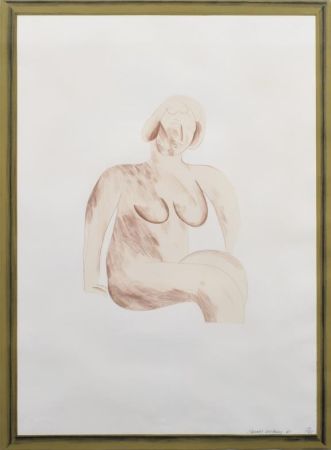 Lithograph Hockney -  Picture of a Simple Framed Traditional Nude Drawing 