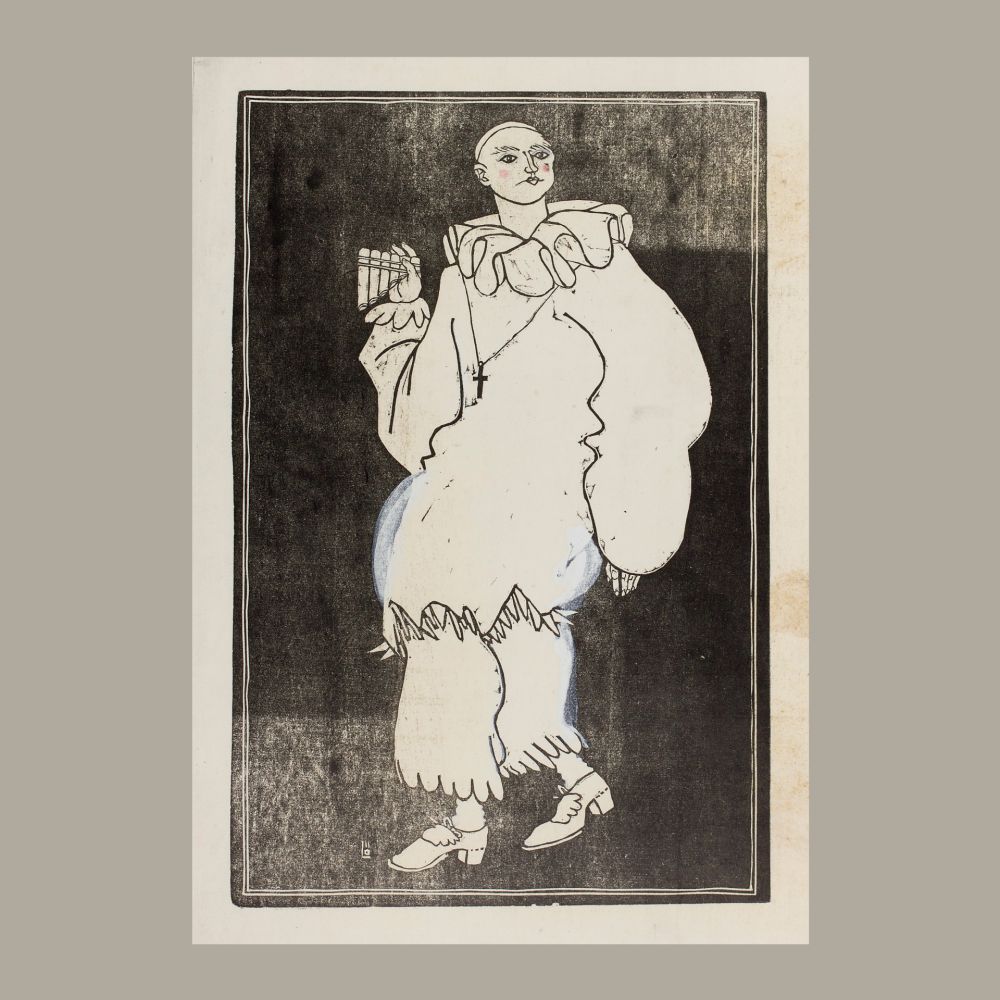 Woodcut Löffler - Pierrot mit Syrinx (Pierrot with Syrinx)