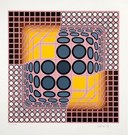 Screenprint Vasarely - Pink Composition