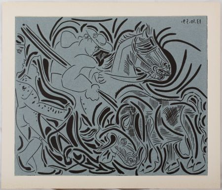 Linocut Picasso - Pique : Face au taureau