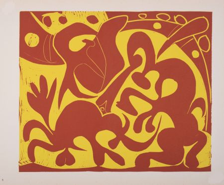 Linocut Picasso (After) - Pique (rouge et jaune), 1962