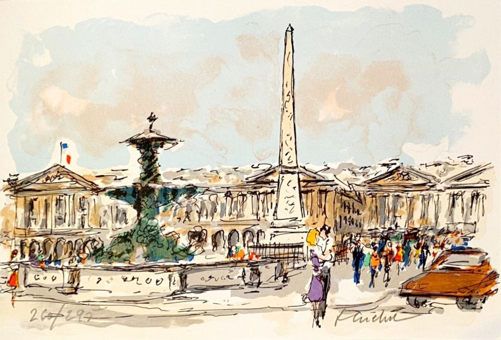 Lithograph Huchet - Place de la Concorde