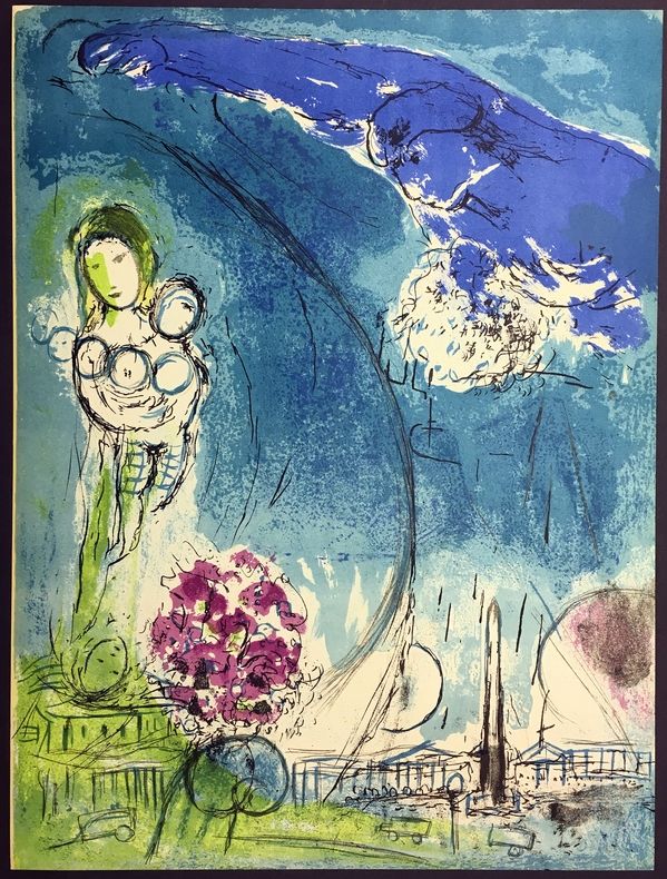 Lithograph Chagall - PLACE DE LA CONCORDE. Lithographie originale pour VISION DE PARIS (1953)