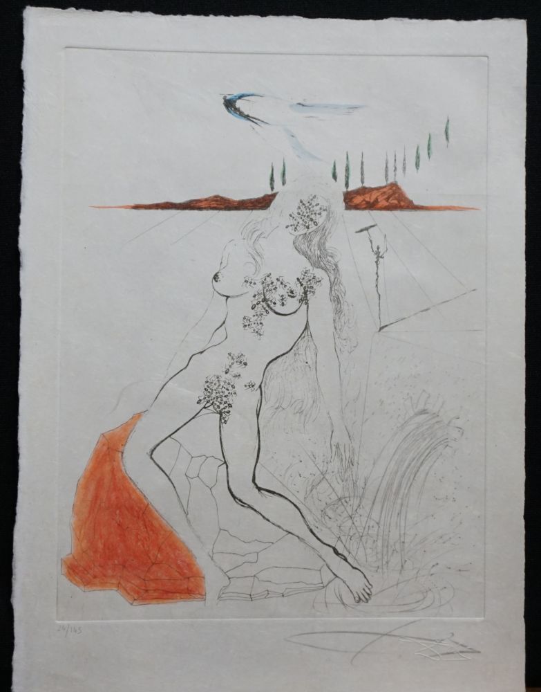 Etching Dali - Poems Secrets Nude at The Fountain