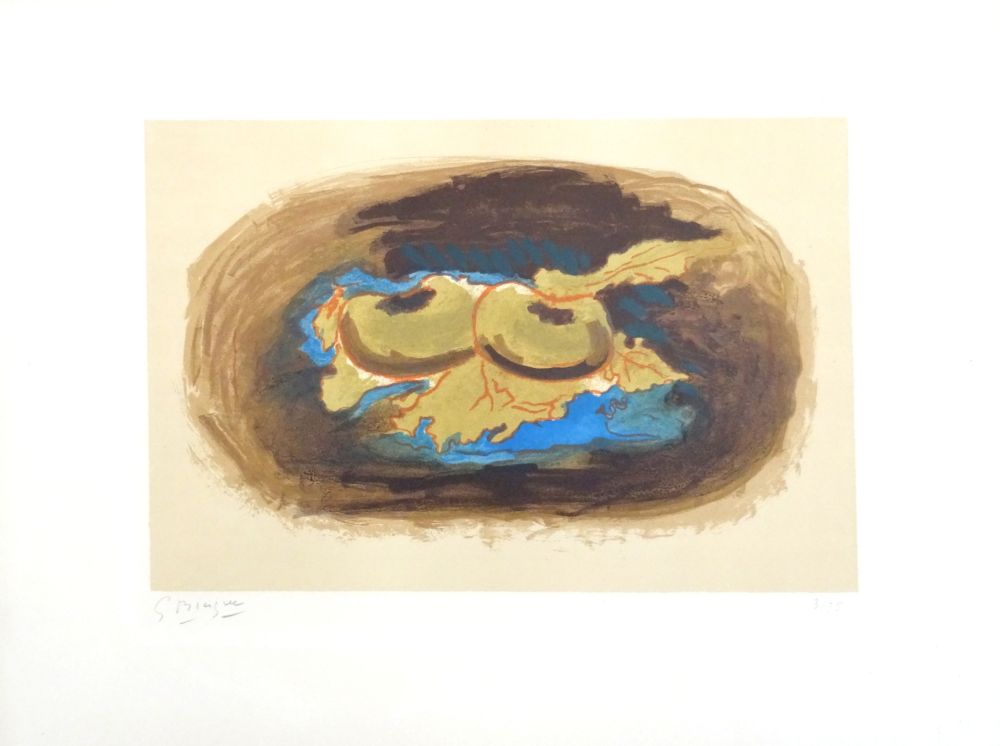 Lithograph Braque - Pommes et feuilles