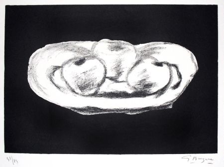 Lithograph Braque - Pommes sur fond noir