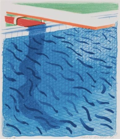 Lithograph Hockney - Pool Made with Paper and Blue Ink for Book