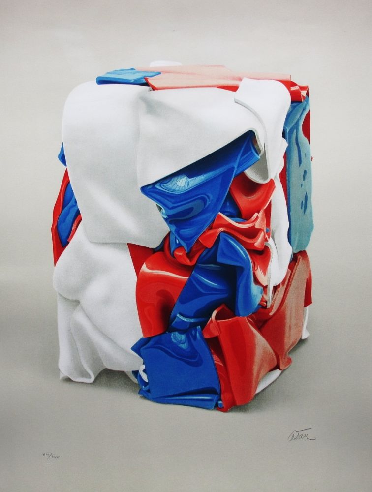 Lithograph Cesar - Portrait de compression bleu-blanc-rouge