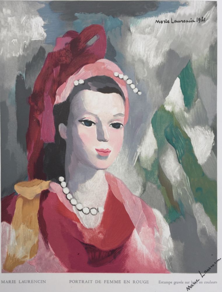 Woodcut Laurencin - Portrait de Femme en rouge