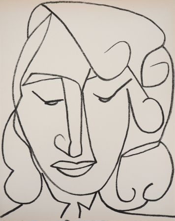 Lithograph Gilot - Portrait de femme timid