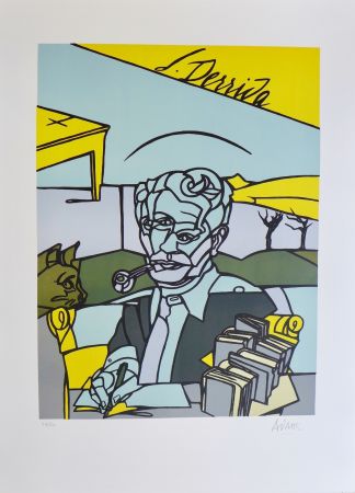 Lithograph Adami - Portrait de Jacques Derrida
