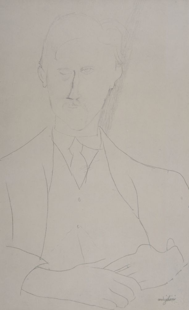 Lithograph Modigliani - Portrait de Roger Dutillieul