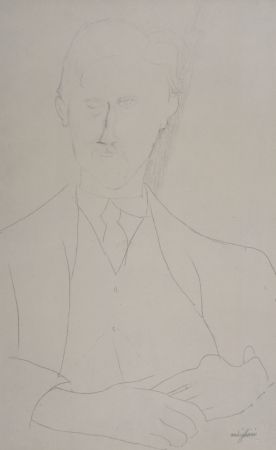 Lithograph Modigliani - Portrait de Roger Dutillieul