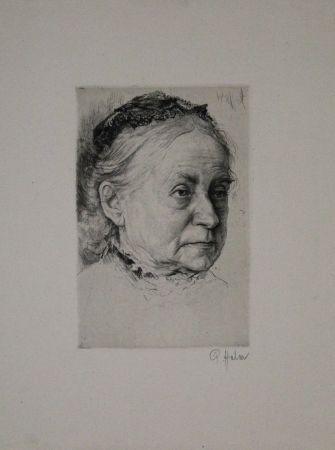 Etching Halm - Portrait einer alten Dame