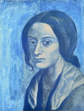 Lithograph Picasso - Portrait mélancolique d'une femme en bleu