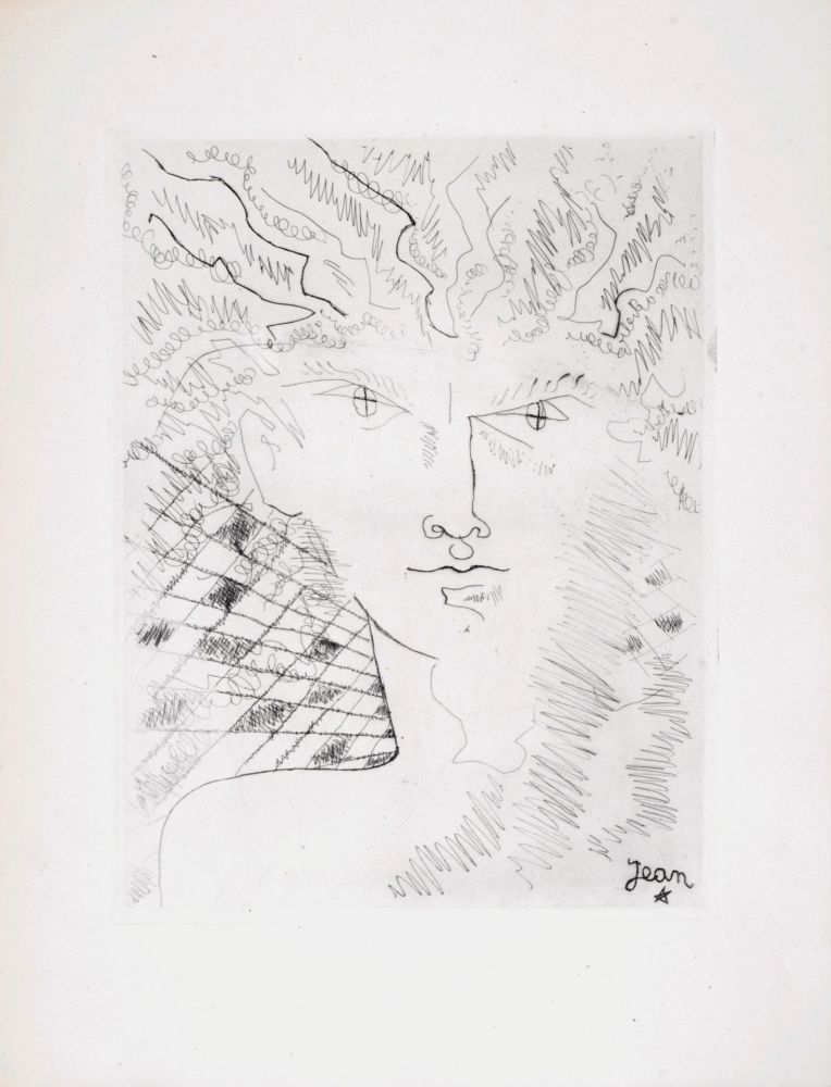 Engraving Cocteau - Portrait surréaliste, 1946