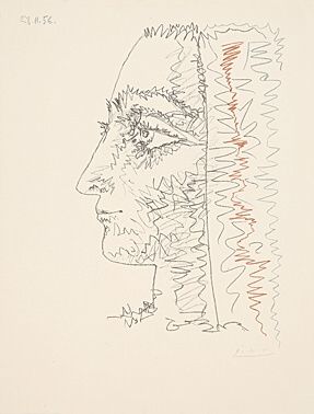 Lithograph Picasso - Profil en trois couleurs