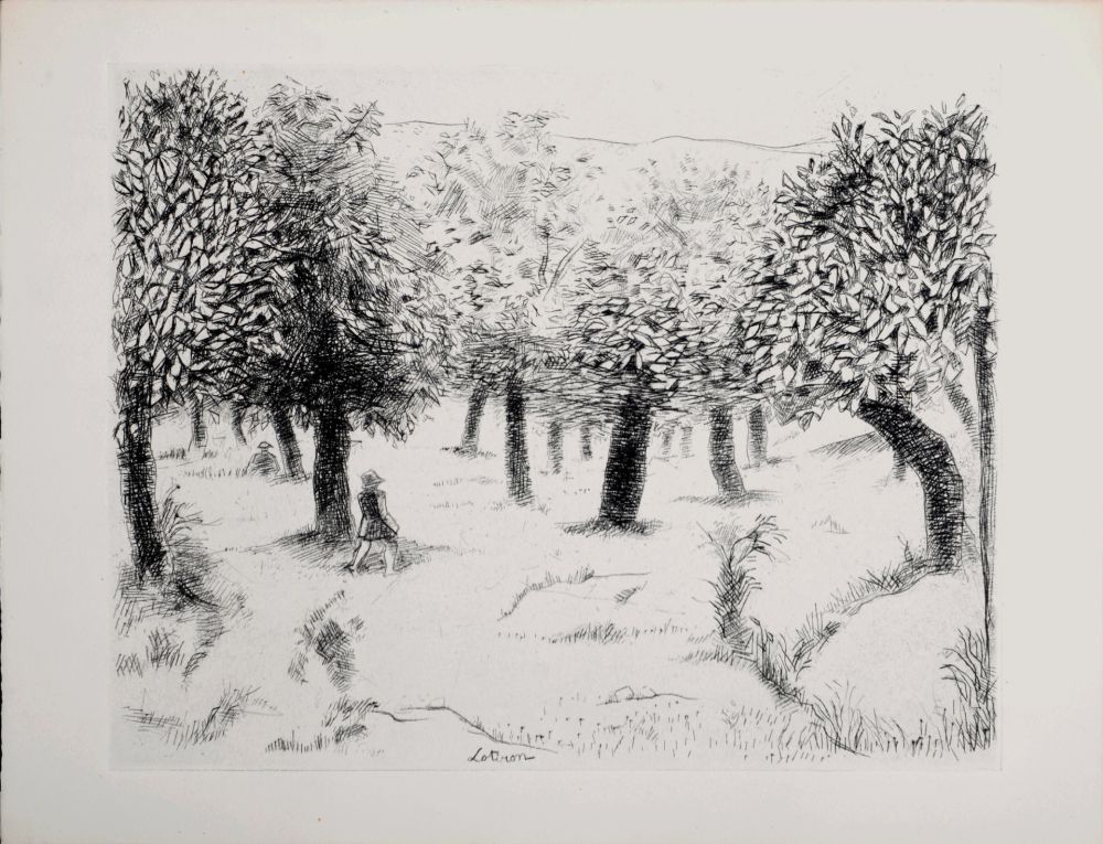 Engraving Lotiron - Promenade sous les arbres, 1946