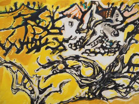 Lithograph Pignon - Provence, Paysage jaune