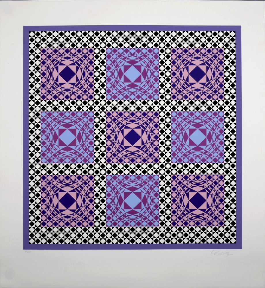 Screenprint Vasarely - Purple Squares, 1986 -  Hand-signed!