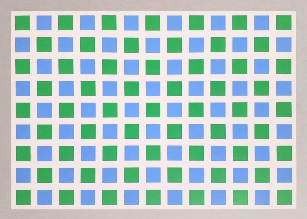 Screenprint Morellet - Quadrillage vert et bleu