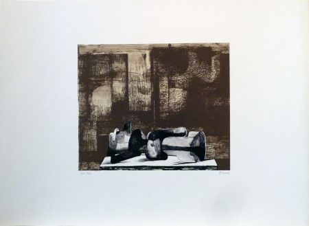 Lithograph Moore - Reclining figure architectural background IV