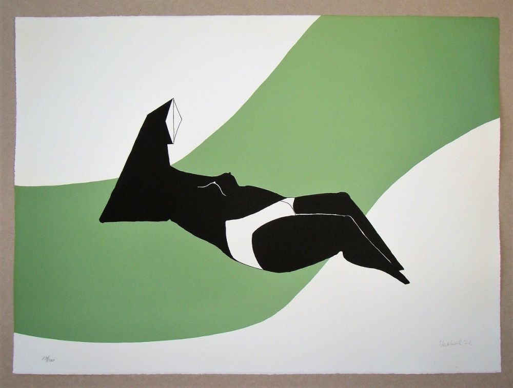 Lithograph Chadwick - Reclining Figure on Green Wave