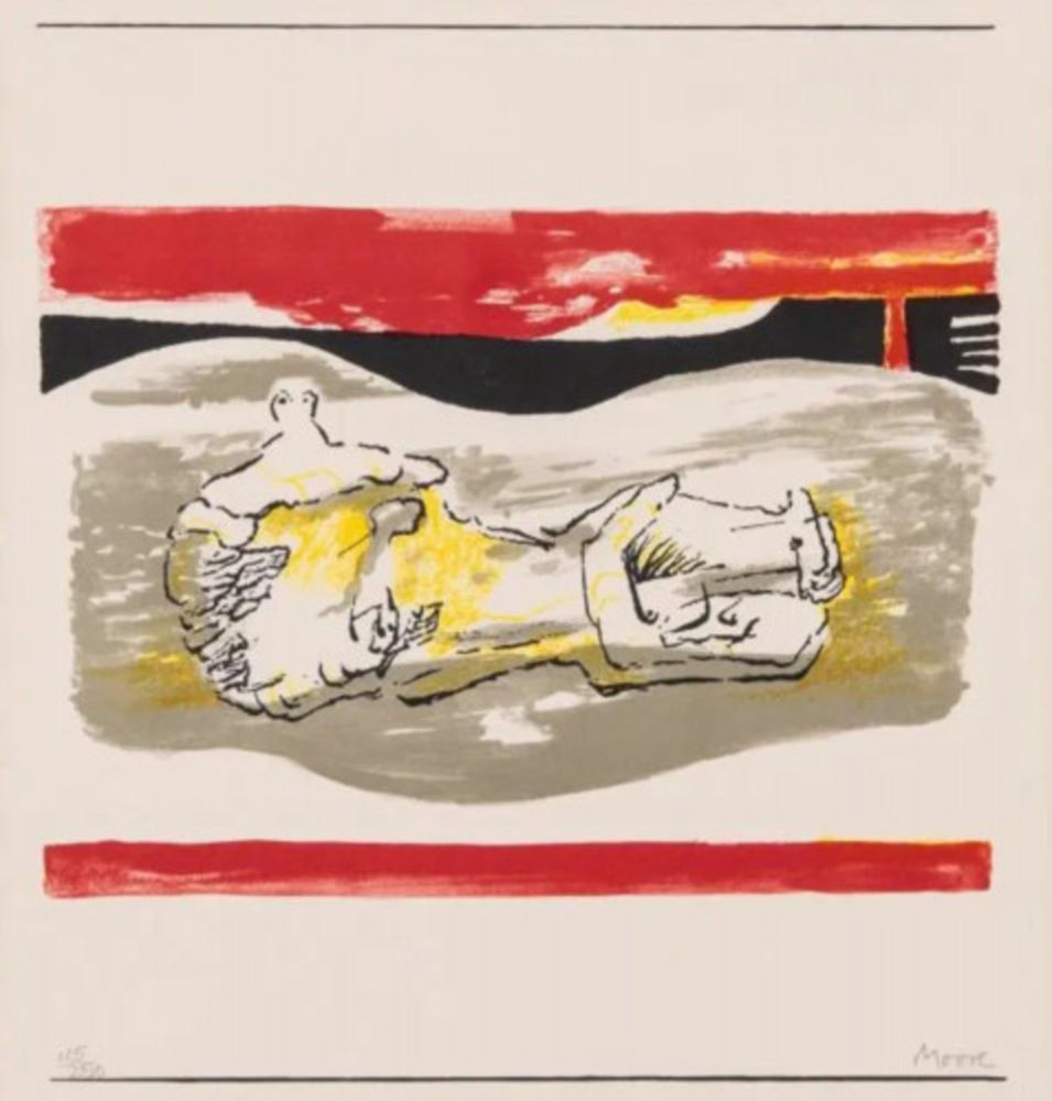 Lithograph Moore - Reclining Figure with Red Stripes