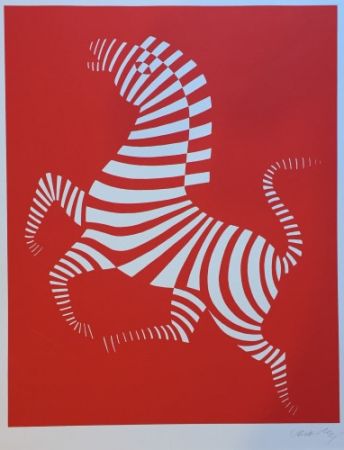 Screenprint Vasarely - Red zebra