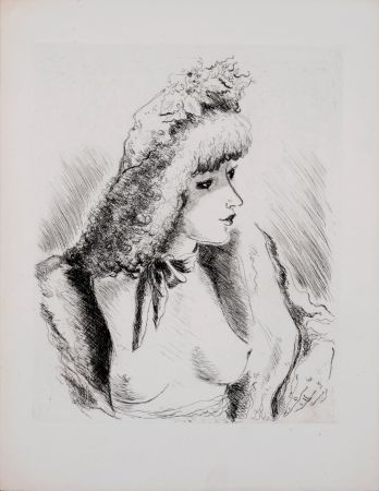 Engraving Dignimont - Regard amoureux, Portrait de femme, 1946