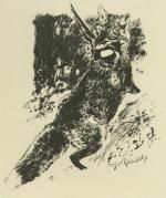 Lithograph Reboussin - Renard chassant / Fox Hunting (i.e., the fox is doing the hunting)