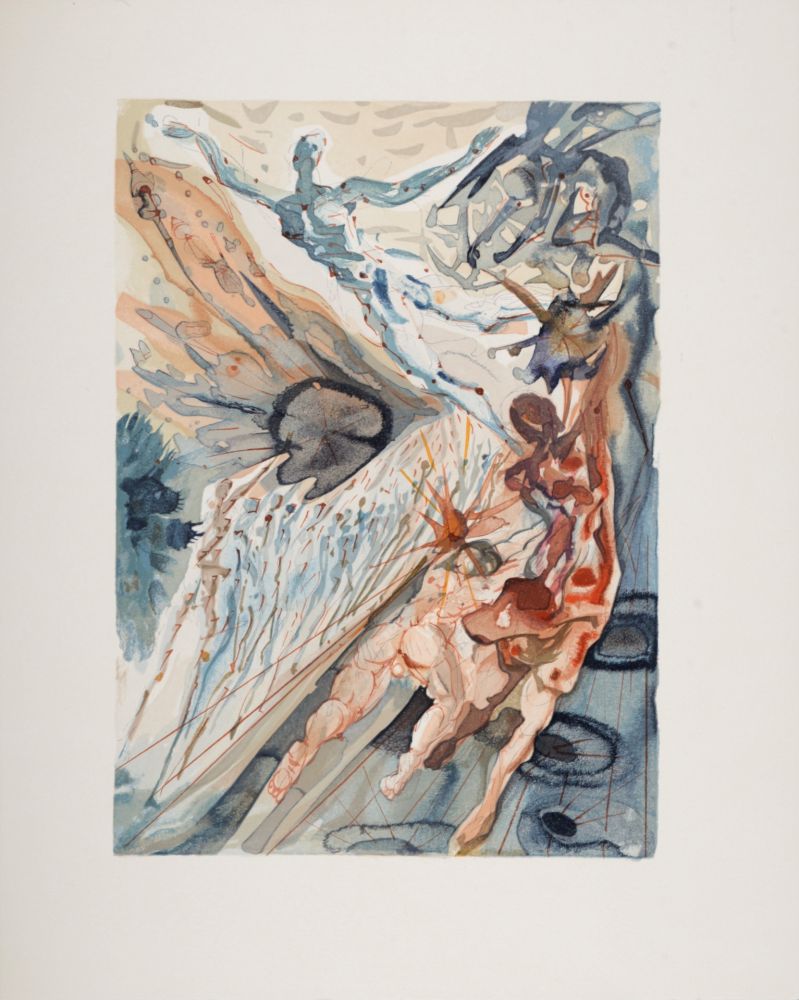 Woodcut Dali - Rencontre de deux groupes de luxurieux, 1963