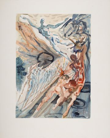Woodcut Dali - Rencontre de deux groupes de luxurieux, 1963
