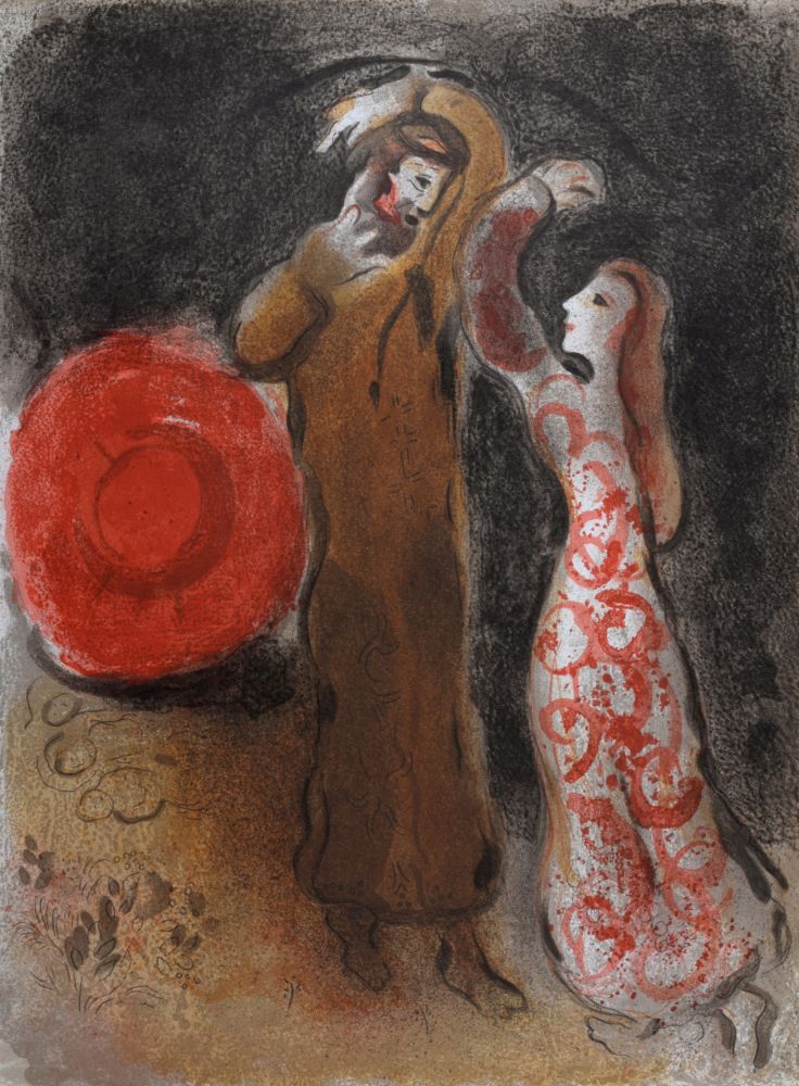 Lithograph Chagall - Rencontre de Ruth et de Booz, 1960