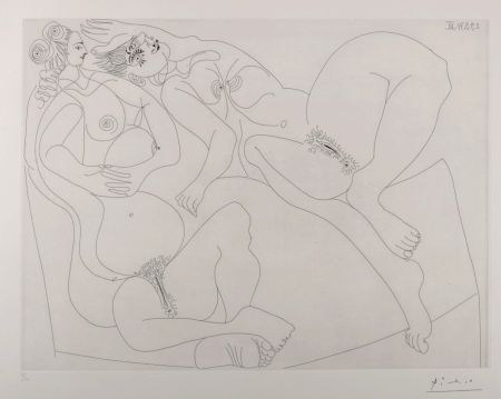 Etching Picasso - Repos, Deux jeunes filles bavardant, 1970