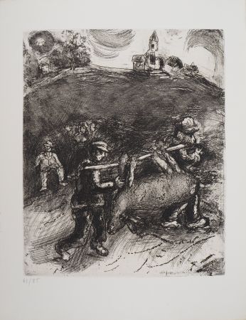 Etching Chagall - Retour au village (Le meunier, son fils et l'âne)
