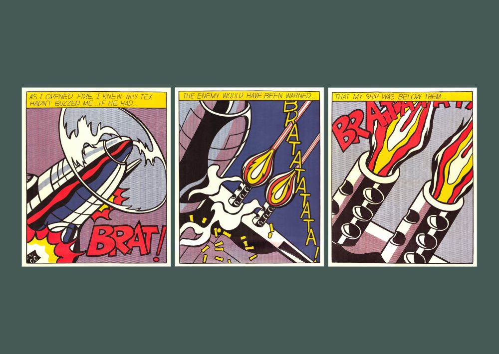 Lithograph Lichtenstein - Roy Lichtenstein 'As I Opened Fire' Original 1983 Triptych Pop Art Poster Print Set