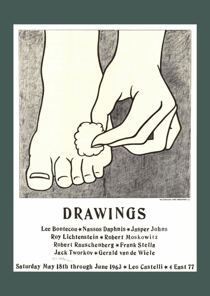 Lithograph Lichtenstein - Roy Lichtenstein: 'Foot Medication (Leo Castelli Mailer)' 1963 Offset-lithograph (Hand-signed)