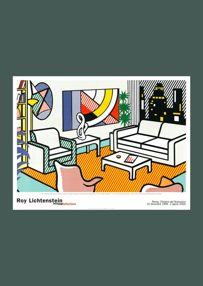 Lithograph Lichtenstein - Roy Lichtenstein: 'Interior with Skyline' 1999 Offset-lithograph