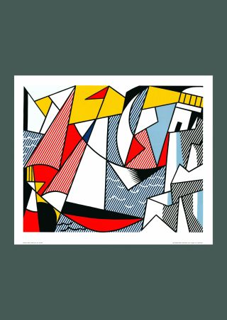 Lithograph Lichtenstein - Roy Lichtenstein: 'Sailboats' 1973 Offset-lithograph