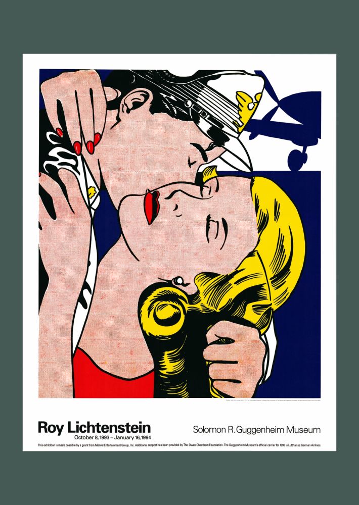 Lithograph Lichtenstein - Roy Lichtenstein: 'The Kiss' 1993 Offset-lithograph
