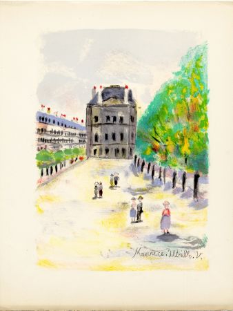 Lithograph Utrillo - RUE DE RIVOLI. (Pavillon de Marsan). Épreuve pour Maurice Utrillo (Paris, 1955)