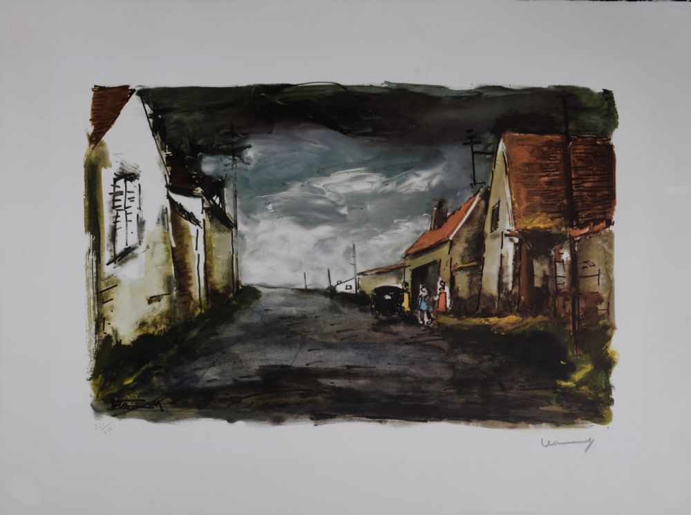 Lithograph Vlaminck - Rue de Village, circa 1950 - Hand-signed