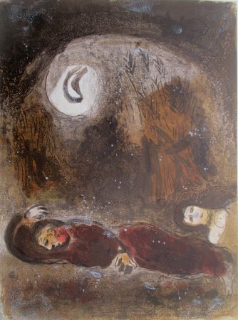 Lithograph Chagall - Ruth aux pieds de Boaz/Ruthe at the feet of Boaz
