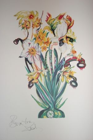 Lithograph Dali - Salvador Dali Daffodils of Love (surrealistic flowers)