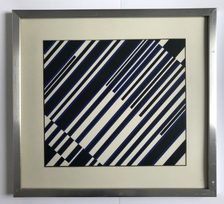 Screenprint Fruhtrunk - Sans titre (Progression à rayures en noir, blanc, bleu)
