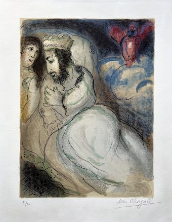 Lithograph Chagall - SARA ET ABIMELECH (Sarah and Abimelech). Lithographie originale signée pour DESSINS POUR LA BIBLE.