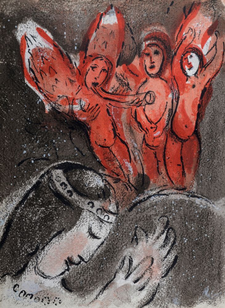 Lithograph Chagall - Sara et les Anges, 1960