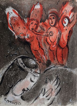 Lithograph Chagall - Sara et les Anges, 1960