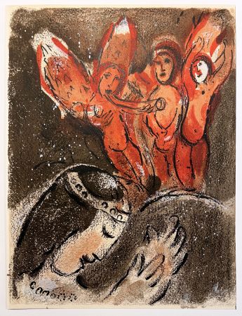 Lithograph Chagall - SARA ET LES ANGES. Lithographie originale pour DESSINS POUR LA BIBLE (1960)